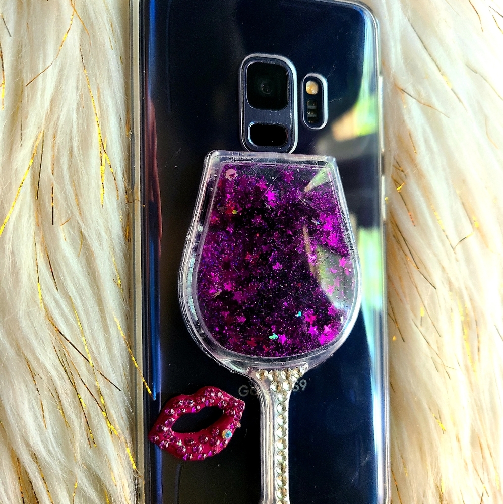 Apple Glitter Wine Glass Phone Case with Purple Star Confetti - Picture 6 of 8